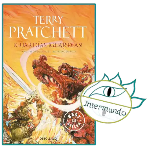 Portada de la novela ¡Guardias! ¡Guardias! escrita por Terry Pratchett, con el sello de Proyecto Intermundo.