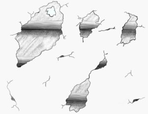 Dibujo a lápiz de una estructura agrietándose.