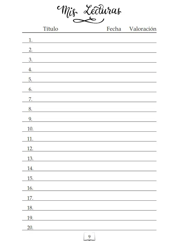 Registro índice de las lecturas anotadas en el Diario de Lecturas: edición Amantes de los libros